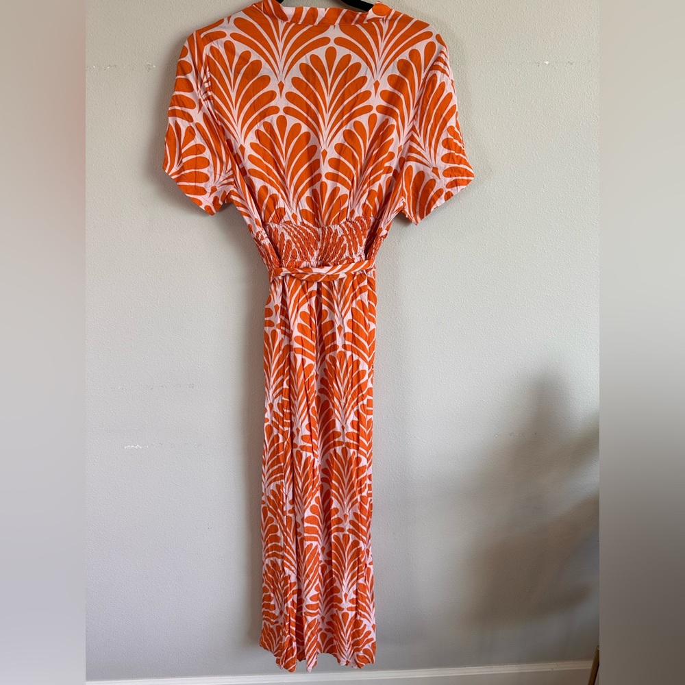 Ador Orange and White short Sleeve Maxi Sundress 100% cotton - Picture 2 of 6